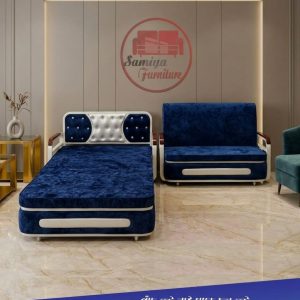 Sofa Cum Bed - Blue White Colour
